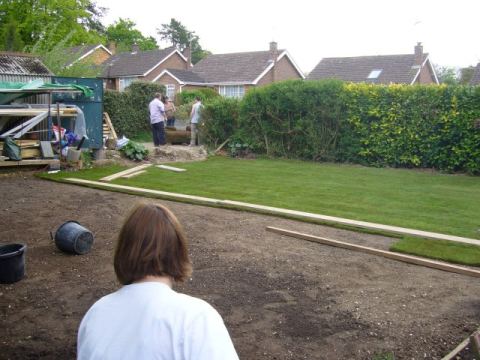 getting towards the end of the first days turf laying