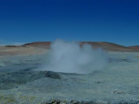 The steam billowed out of the ground